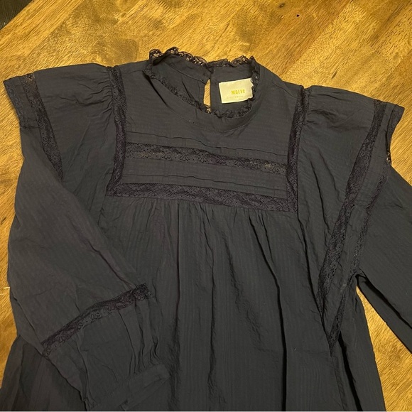 Anthropologie Maeve Fleetwood Mini Ruffle Dress Navy Blue Size 12 / L - Picture 4 of 11